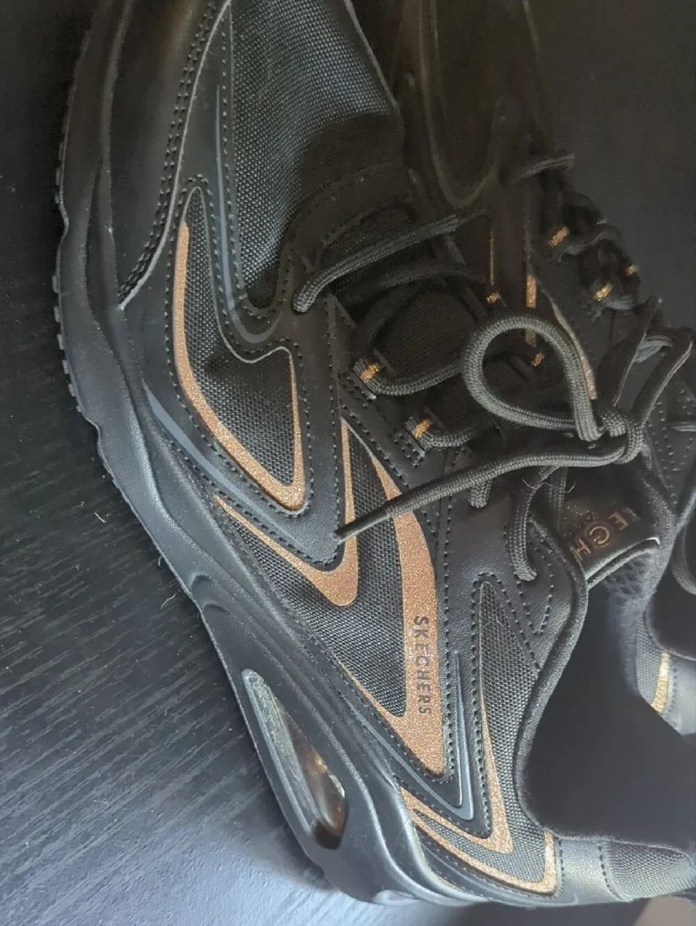 Skechers Men's Black Sneakers with Bronze Details